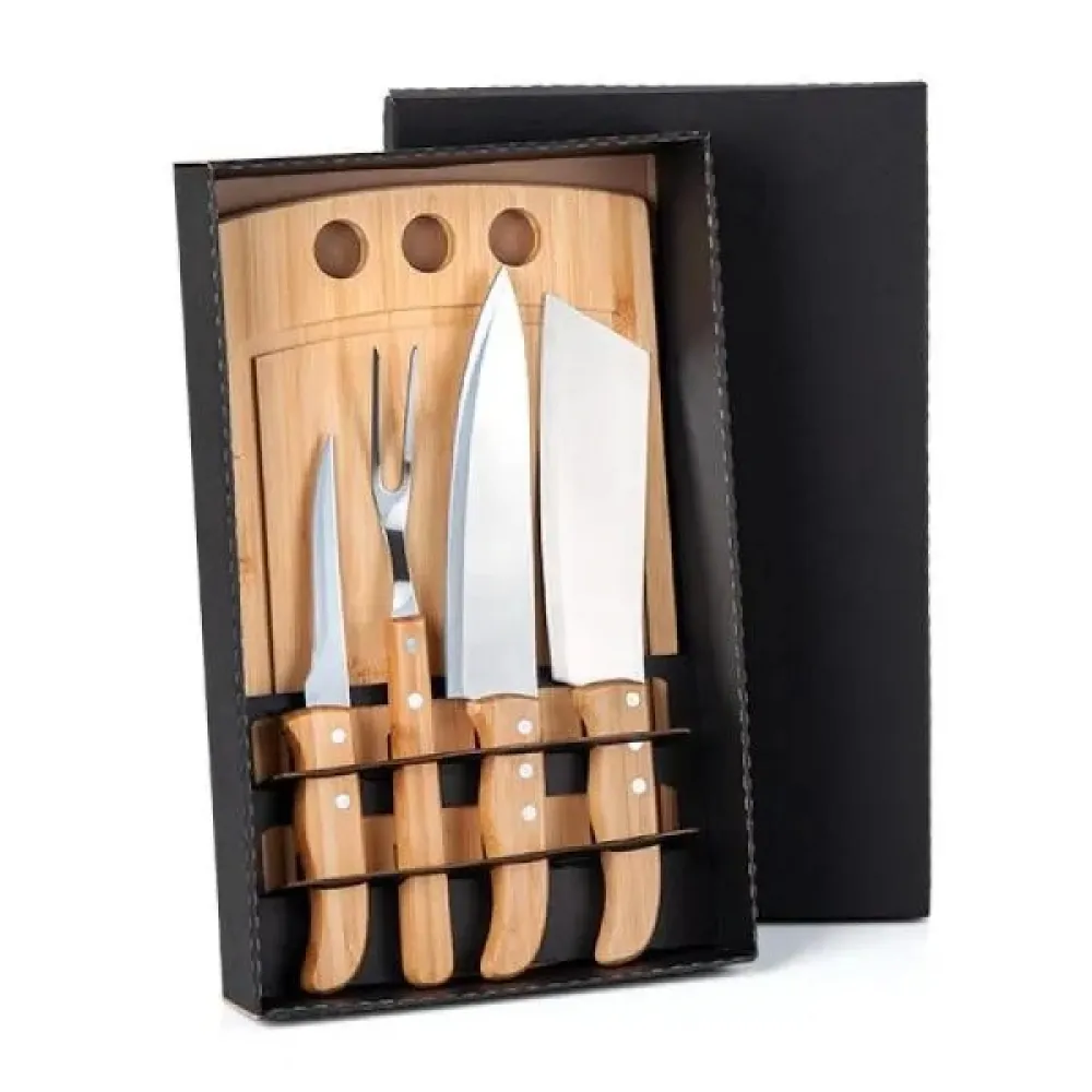 KIT PARA CHURRASCO / COZINHA EM BAMBU / INOX - 5 PÇS-ME-21543