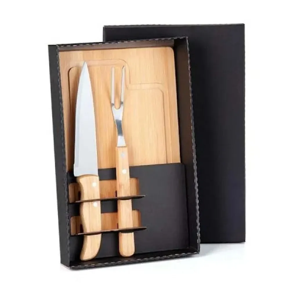 KIT PARA CHURRASCO EM BAMBU COM TÁBUA 32CM-ME-19063