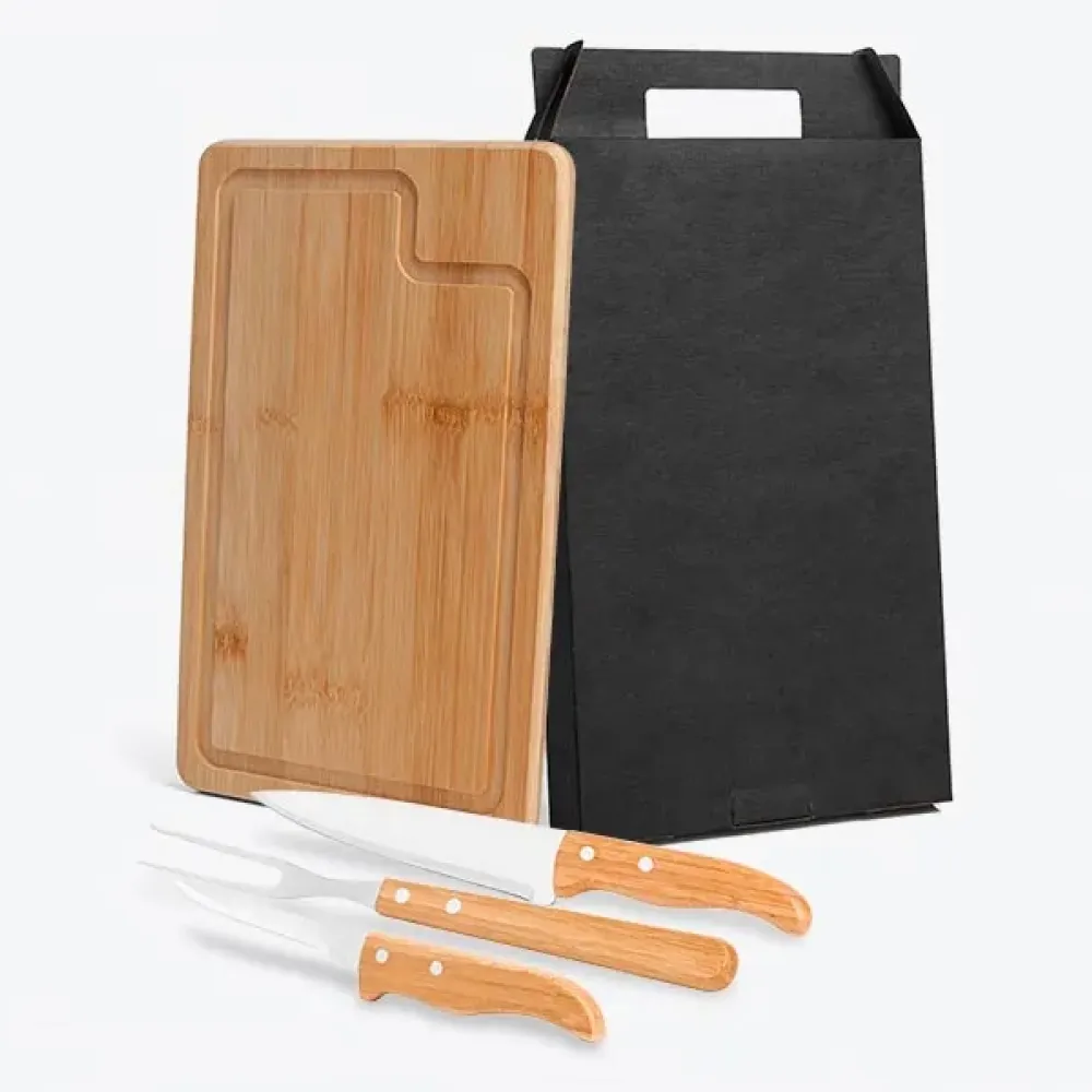 KIT PARA CHURRASCO EM BAMBU / INOX DALLAS – 4 PÇS