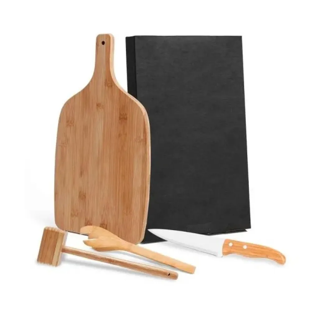 KIT PARA COZINHA COM TÁBUA, PEGADOR E MARTELO - 4 PÇS-MB-33303