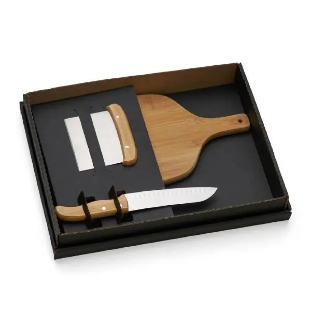 KIT PARA COZINHA EM BAMBU / INOX - 3 PÇS