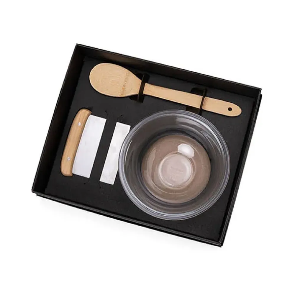 KIT PARA COZINHA EM BAMBU / INOX / VIDRO COM ESPÁTULA MULTIUSO – 3 PÇS