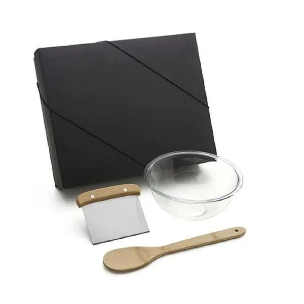 KIT PARA COZINHA EM BAMBU / INOX / VIDRO COM ESPÁTULA MULTIUSO - 3 PÇS