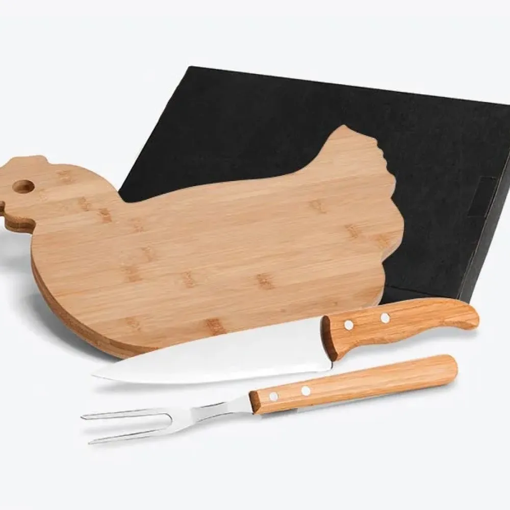 KIT PARA COZINHA TÁBUA FORMATO DE GALINHA – 3 PÇS