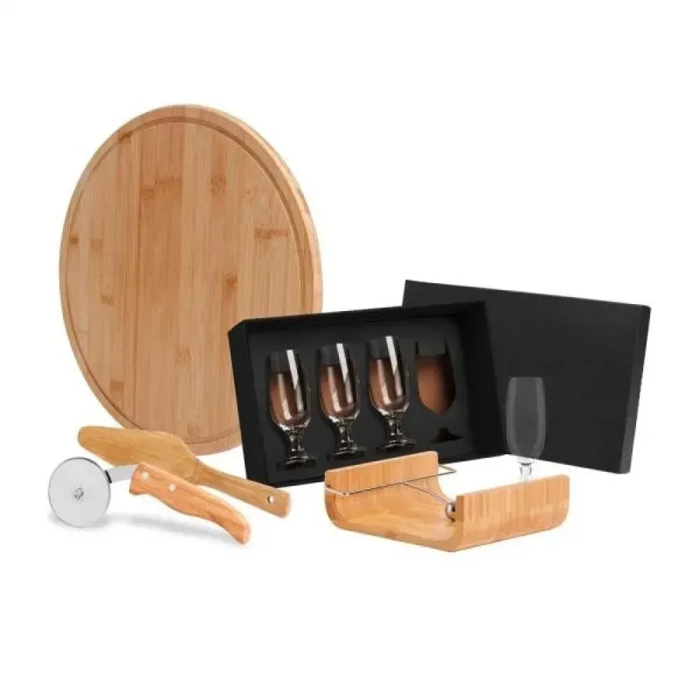 KIT PARA PIZZA EM BAMBU COM ACESSÓRIOS - 8 PÇS MADEIRA-KT-00443-MAD