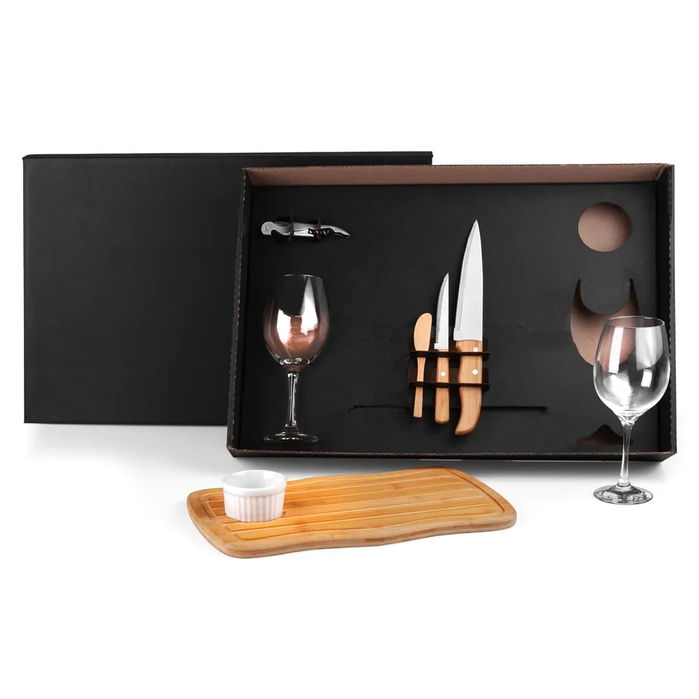 KIT PETISCO, COZINHA E VINHO - 8 PÇS-KT-90052-BAMBU