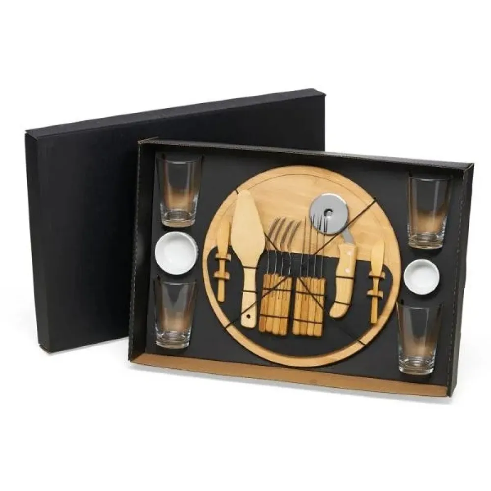 KIT PIZZA EM BAMBU COM COPOS - 19 PÇS