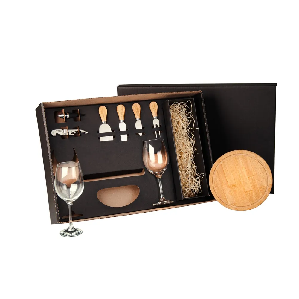 KIT QUEIJO E VINHO COM ESPAÇO PARA GARRAFA - 9 PÇS - NÃO ACOMPANHA GARRAFA-003MRPKT-90210