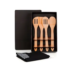 Miniatura de imagem do produto KIT UTENSÍLIOS EM BAMBU 30 CM COM AVENTAL – 5 PÇS