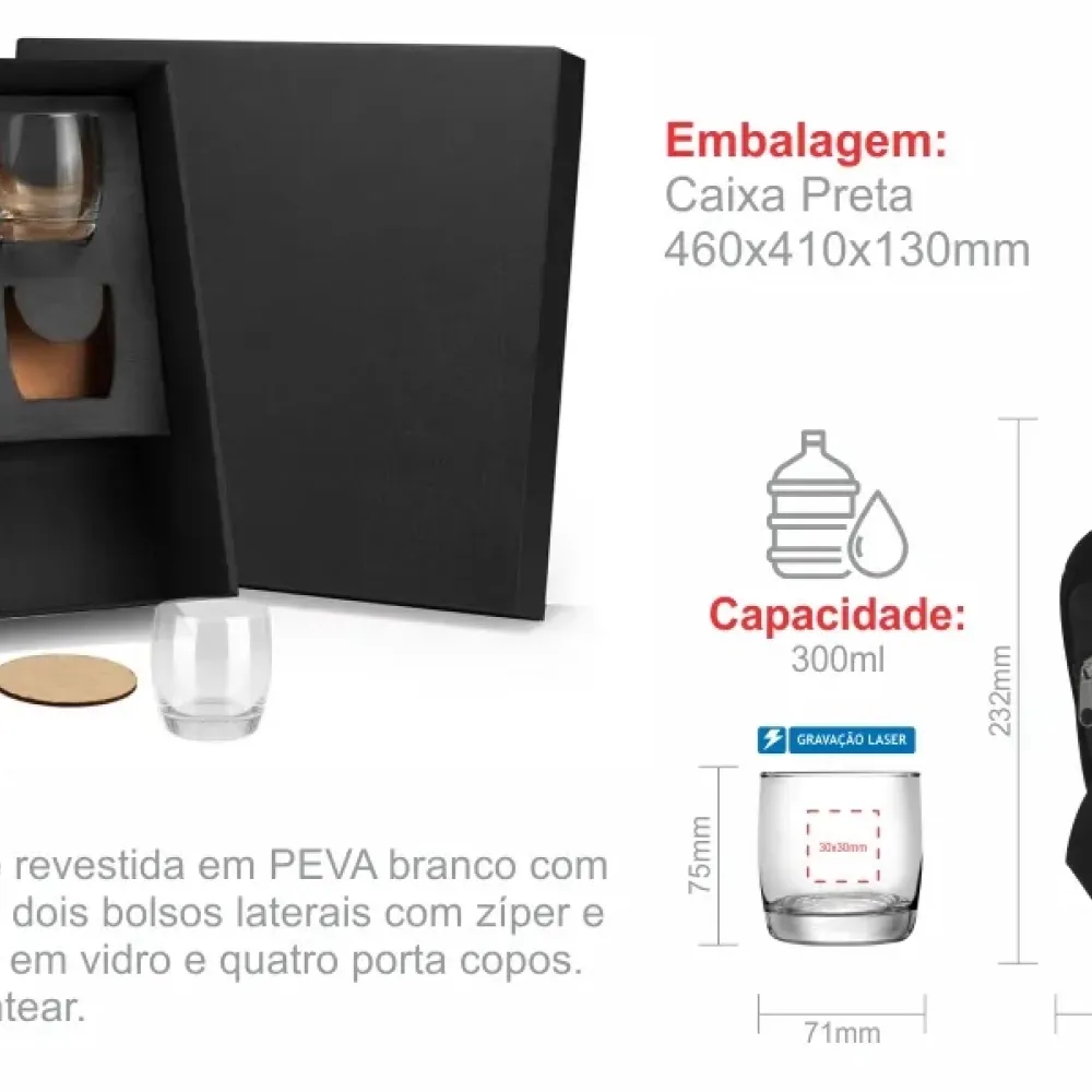 KIT WHISKY COM BOLSA TÉRMICA - 9 PÇS