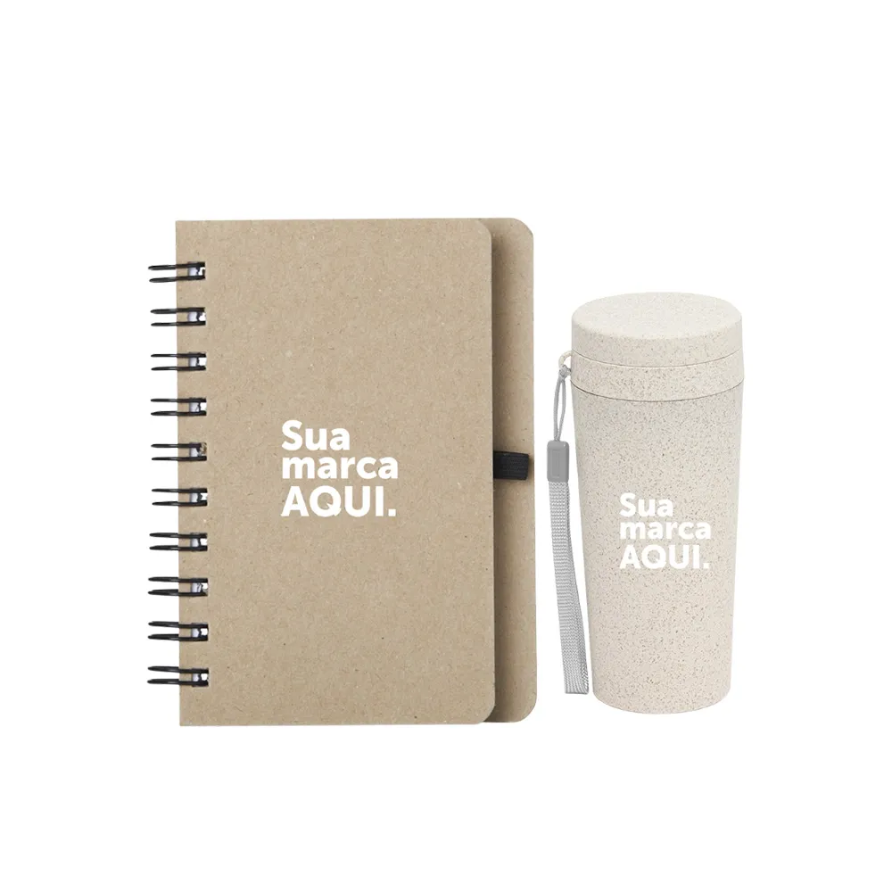 Copo Fibra Bambu 350ml + Caderno Kraft-KT-180