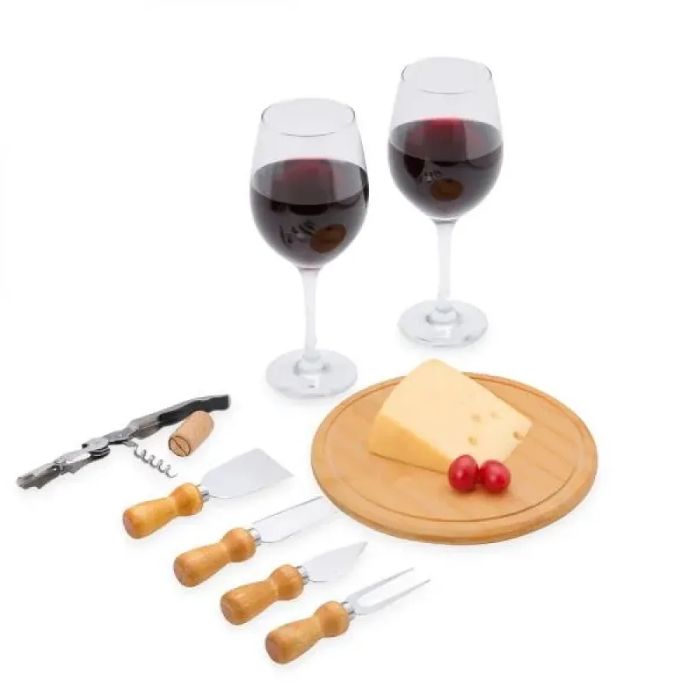 KIT QUEIJO E VINHO COM ABRIDOR SACA ROLHAS- 8 PÇS.