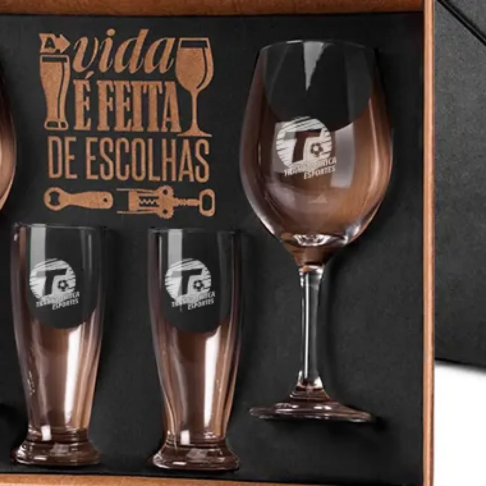 Jogo Copos de Vidro Para Vinho e Cerveja Personalizado 90015 - Brindel