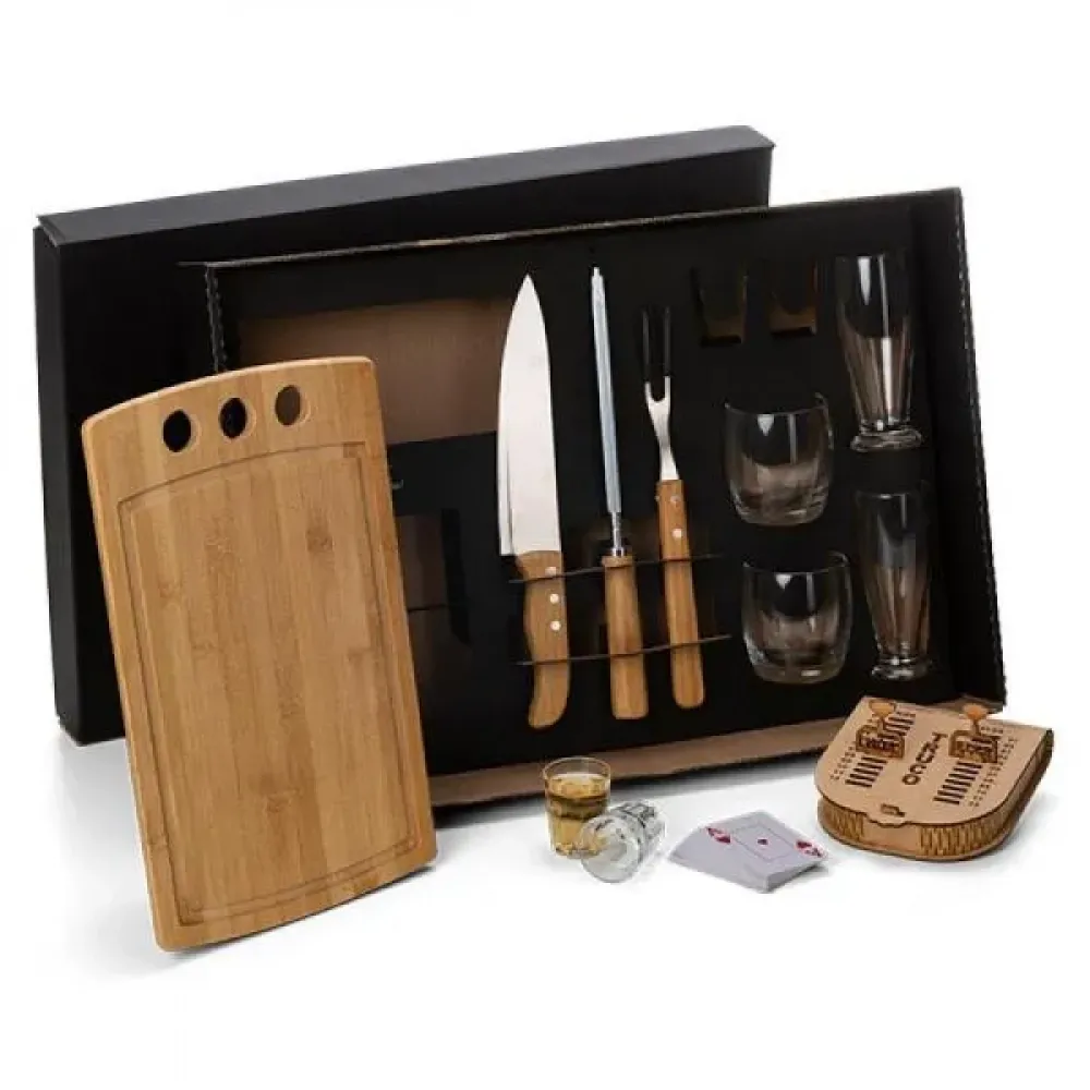 KIT CHURRASCO, DRINKS E TRUCO - 12 PÇS - C/ JOGO DE BARALHO-KT-90078