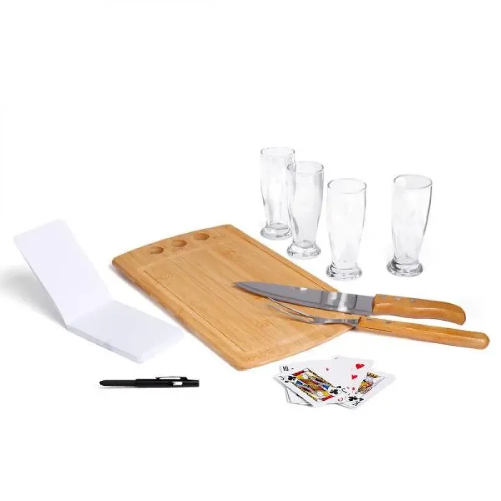 KIT CHURRASCO, CERVEJA E TRUCO - 10 PÇS - C/ JOGO DE BARALHO