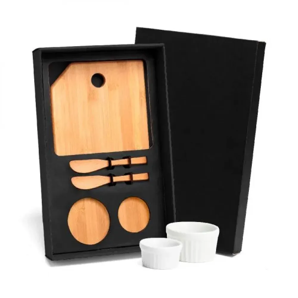 KIT PARA PETISCO COM TÁBUA, ESPÁTULAS E RAMEKINS - 5 PÇS-KT-90120