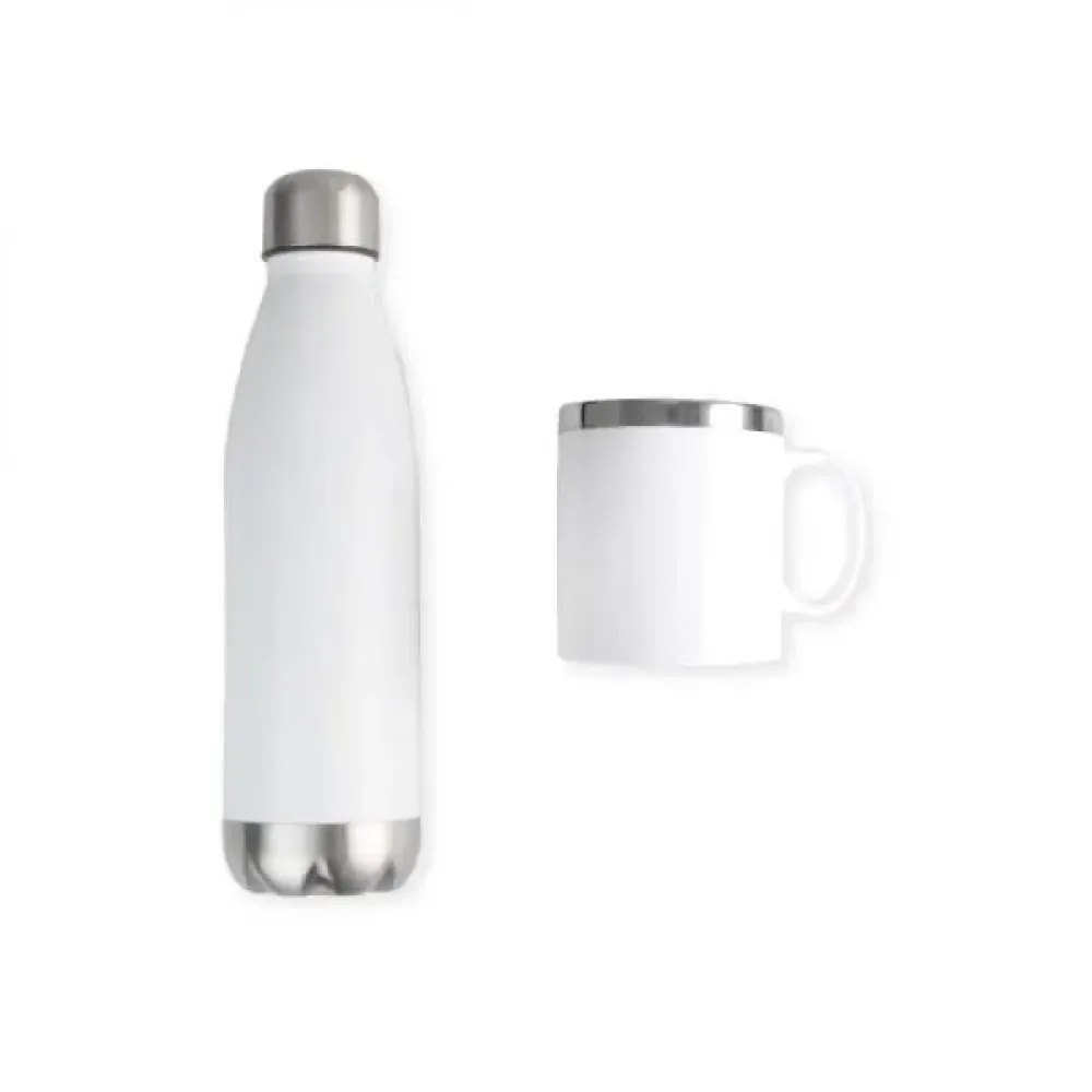 KIT COM GARRAFA E CANECA BRANCA