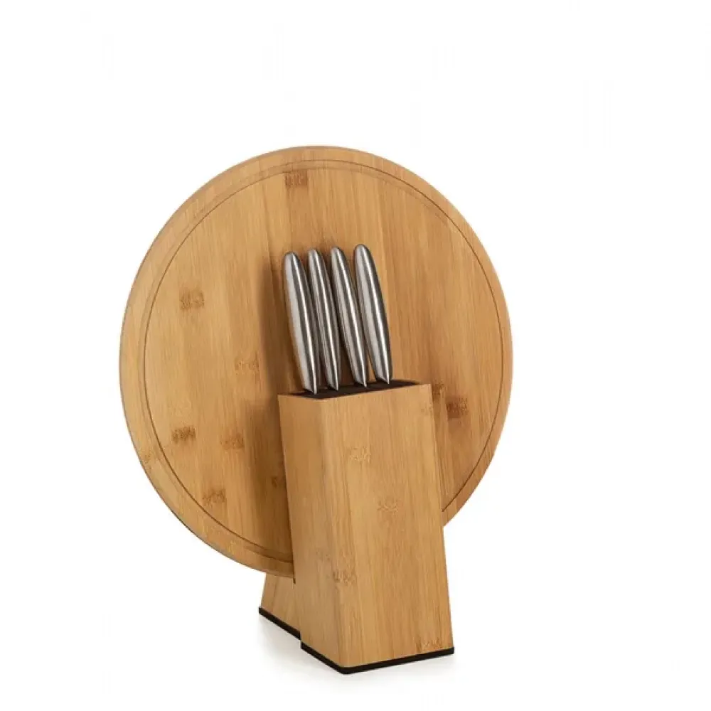 CONJUNTO PARA QUEIJO COM CEPO EM BAMBU / INOX - 6 PÇS-KT-90161