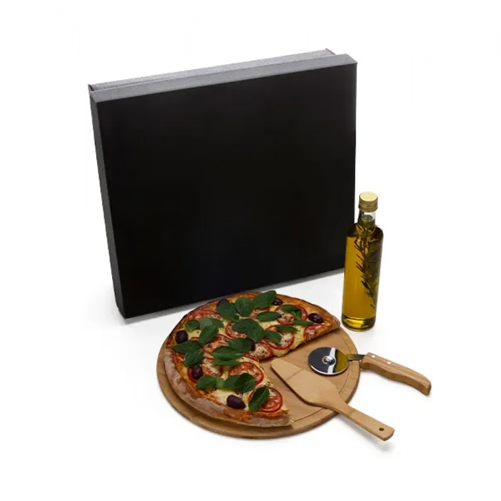 KIT PARA PIZZA COM GARRAFA - BAMBU / INOX / VIDRO - 4 PÇS-KT-90169