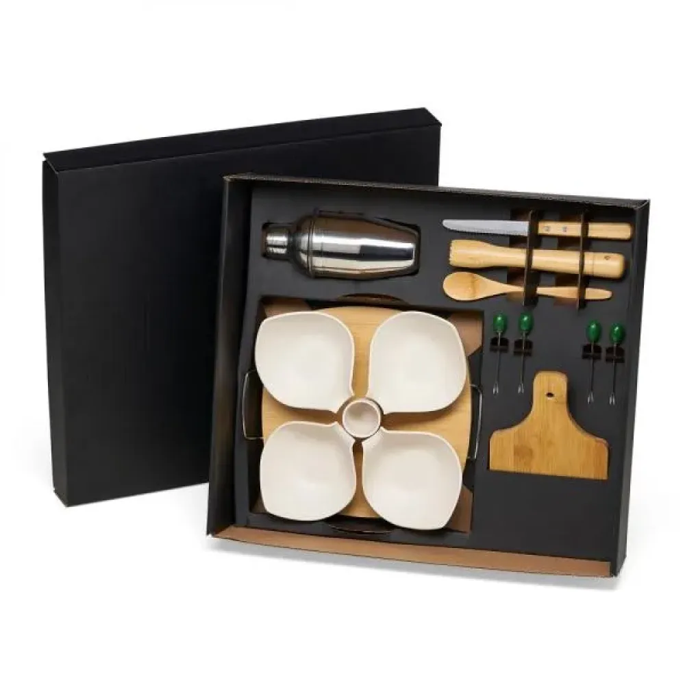 KIT PARA CAIPIRINHA COM PETISQUEIRA EM BAMBU / MADEIRA - 15 PÇS-KT-9016C