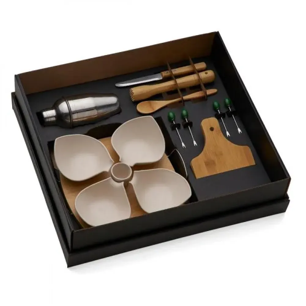 KIT PARA CAIPIRINHA COM PETISQUEIRA EM BAMBU - 15 PÇS