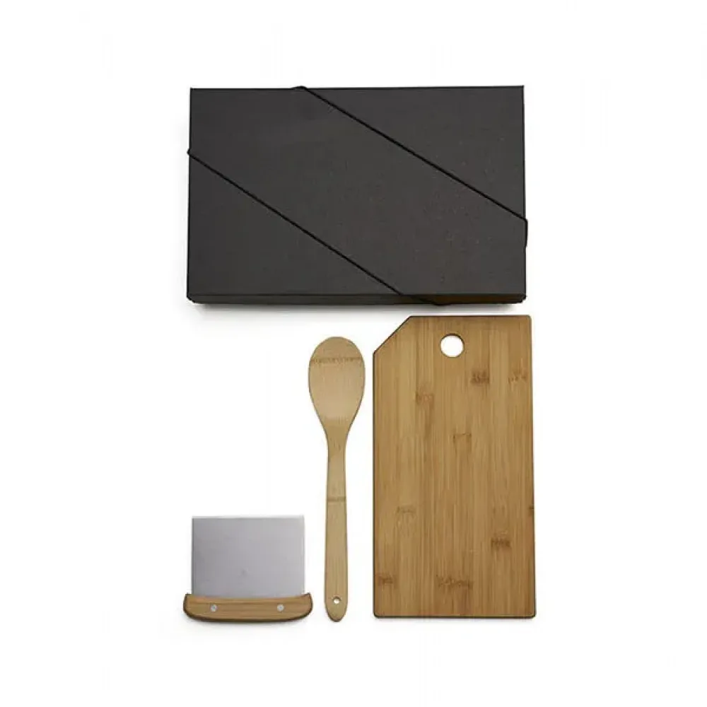 KIT PARA COZINHA EM BAMBU / INOX COM ESPÁTULA MULTIUSO - 3 PÇS