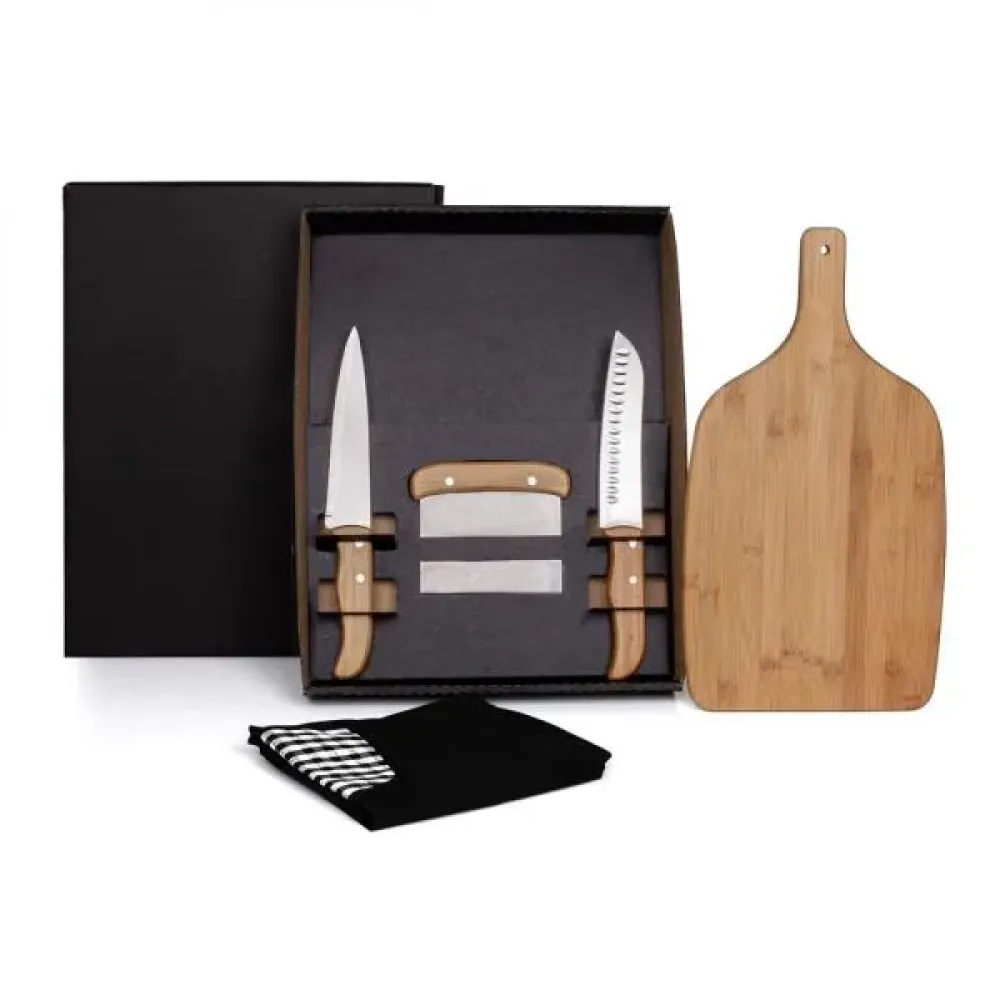 KIT PARA COZINHA EM BAMBU / INOX COM ESPÁTULA MULTIUSO - 4 PÇS-KT-90182