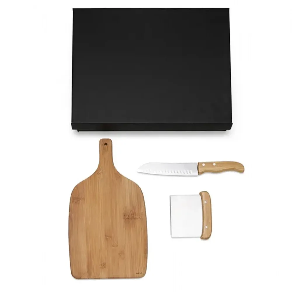 KIT PARA COZINHA EM BAMBU / INOX - 3 PÇS