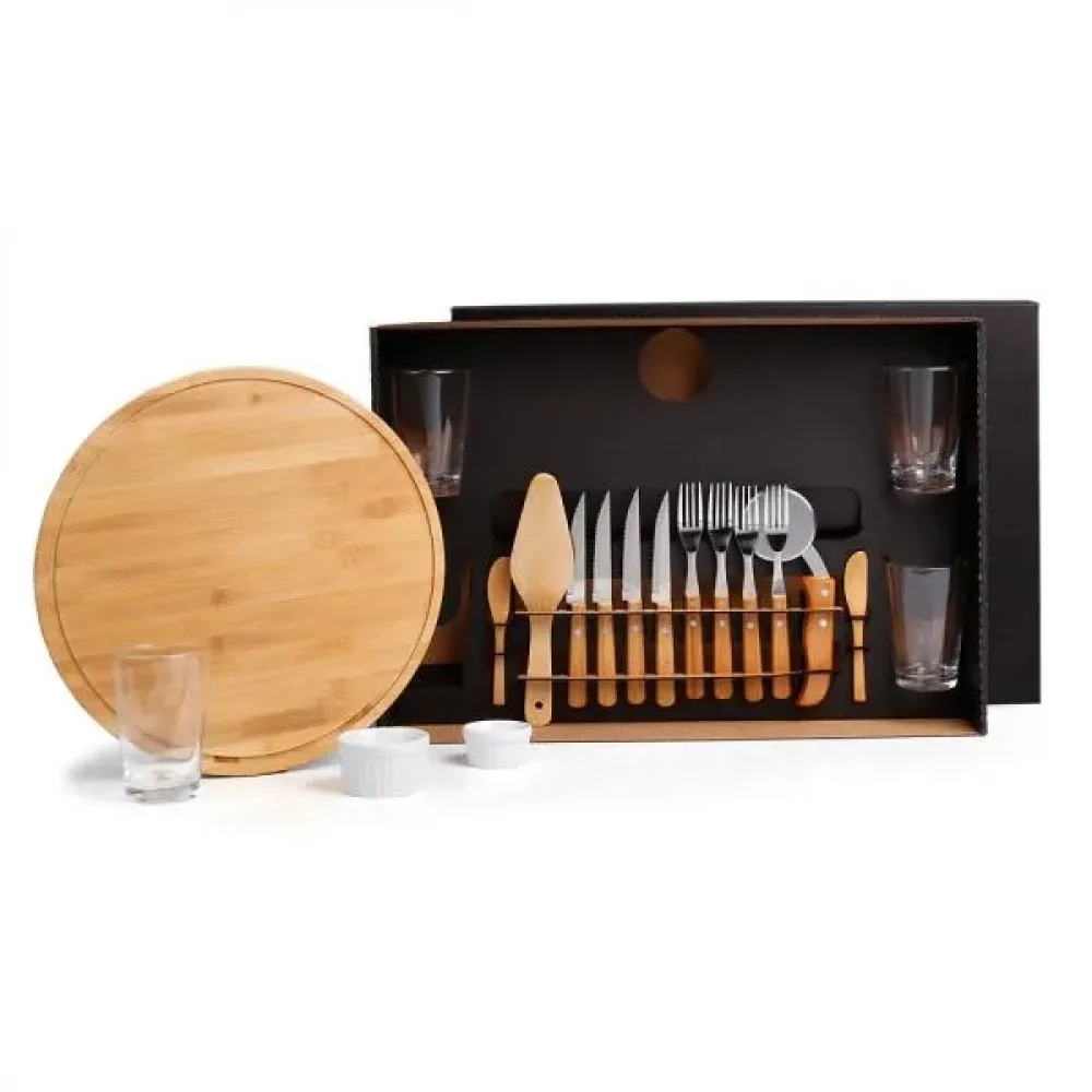 KIT PIZZA EM BAMBU COM COPOS - 19 PÇS-KT-9019X