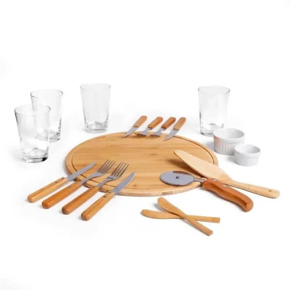 KIT PIZZA EM BAMBU COM COPOS - 19 PÇS