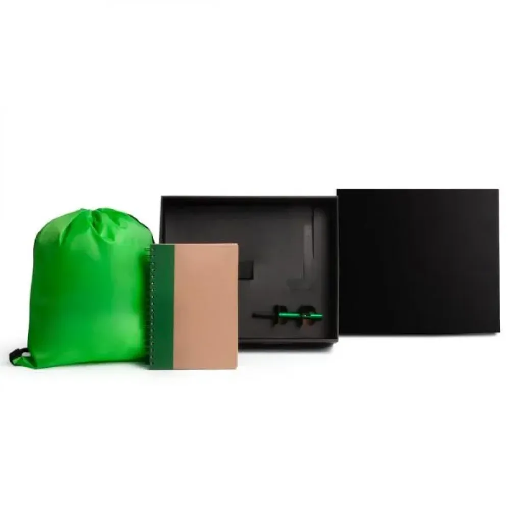 KIT MOCHILA, CADERNO E CANETA - VERDE - 3 PÇS-KT-90380