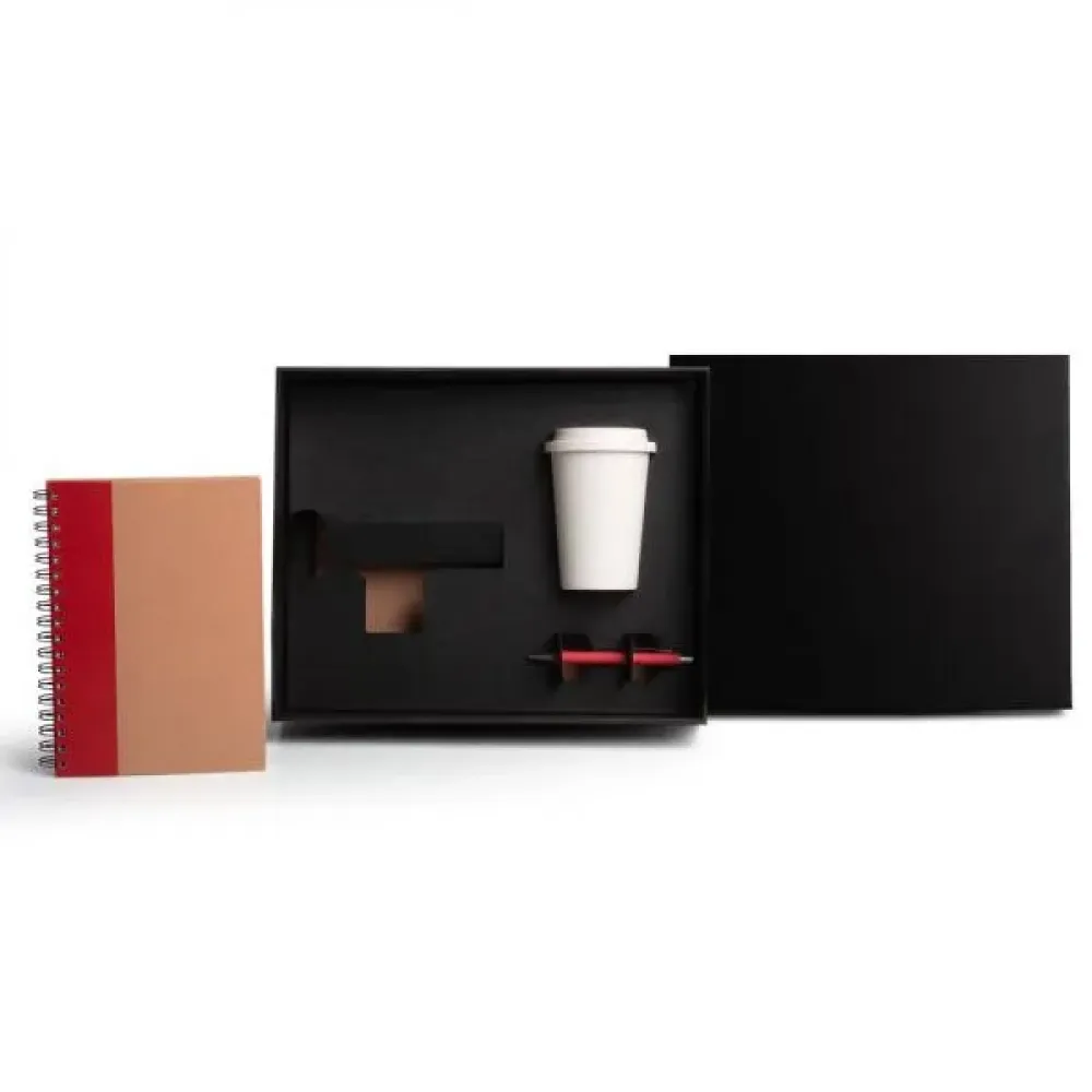 KIT COPO EM FIBRA DE BAMBU, CADERNO E CANETA - VERMELHO - 3 PÇS-KT-90383