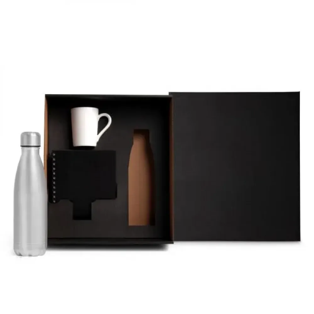 KIT GARRAFA, CANECA E CADERNO - 3 PÇS