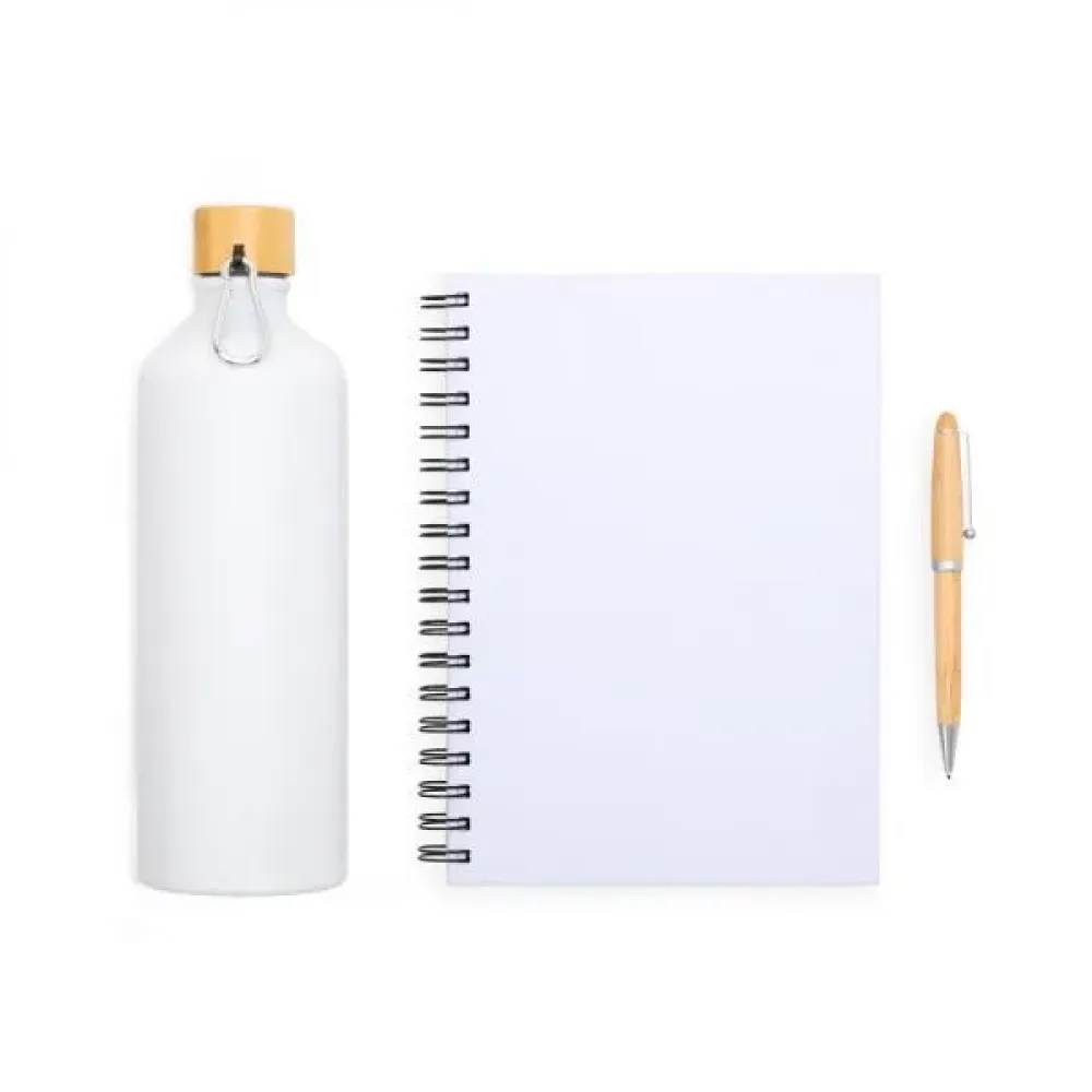 KIT GARRAFA, CADERNO E CANETA - 3 PÇS