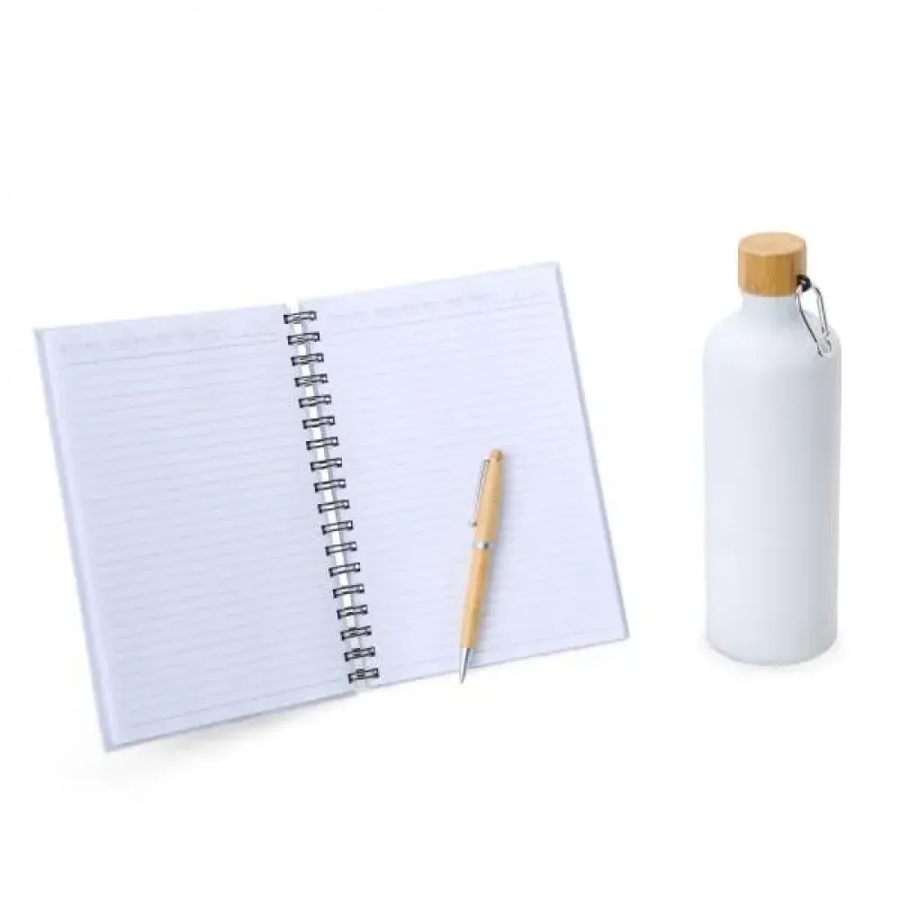 KIT GARRAFA, CADERNO E CANETA - 3 PÇS