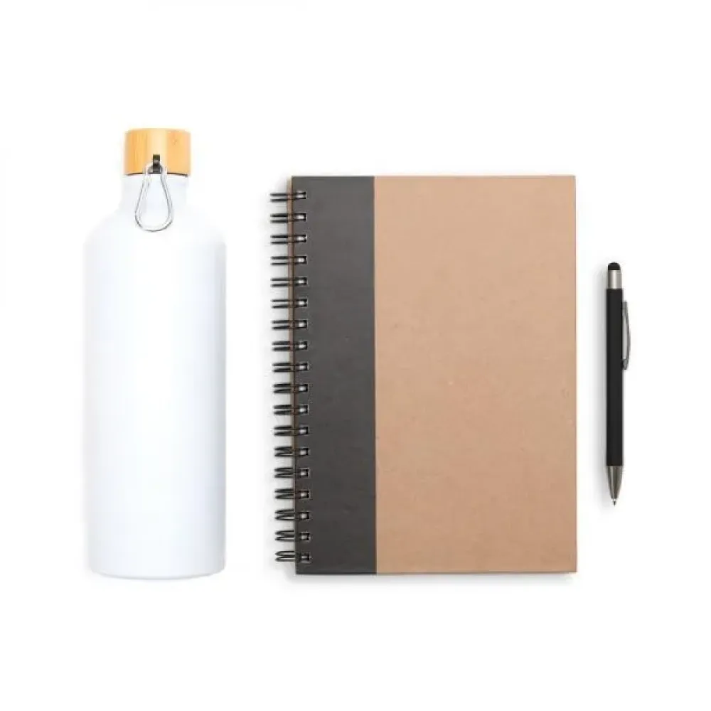KIT GARRAFA, CADERNO E CANETA - 3 PÇS