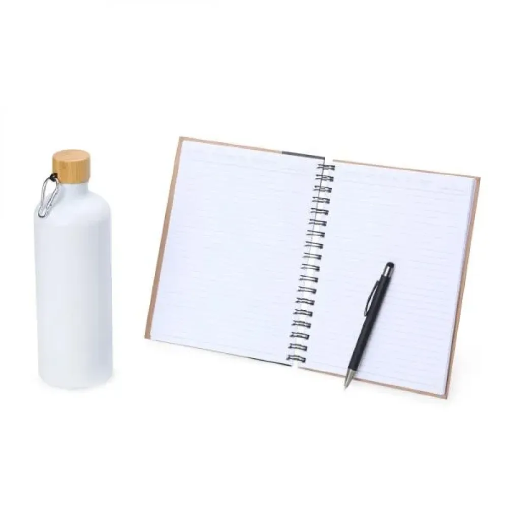 KIT GARRAFA, CADERNO E CANETA - 3 PÇS