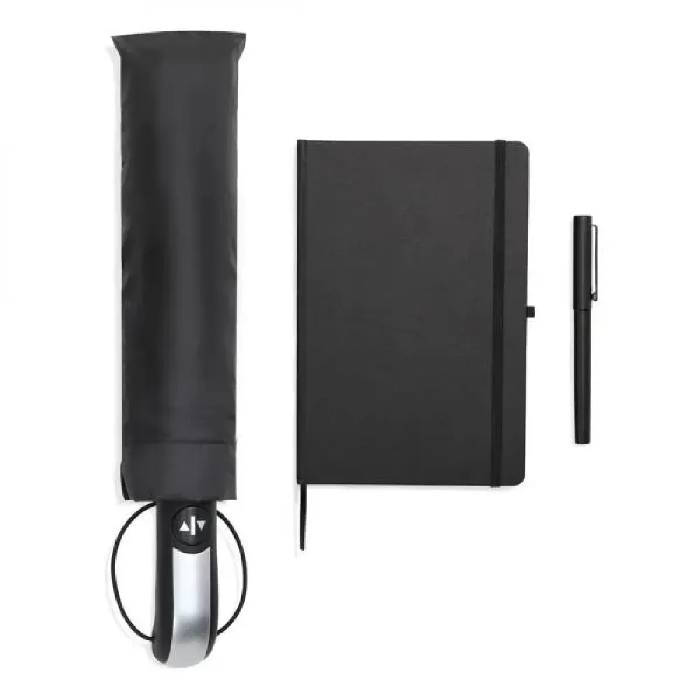 KIT GUARDA-CHUVA, CADERNO E CANETA - 3 PÇS