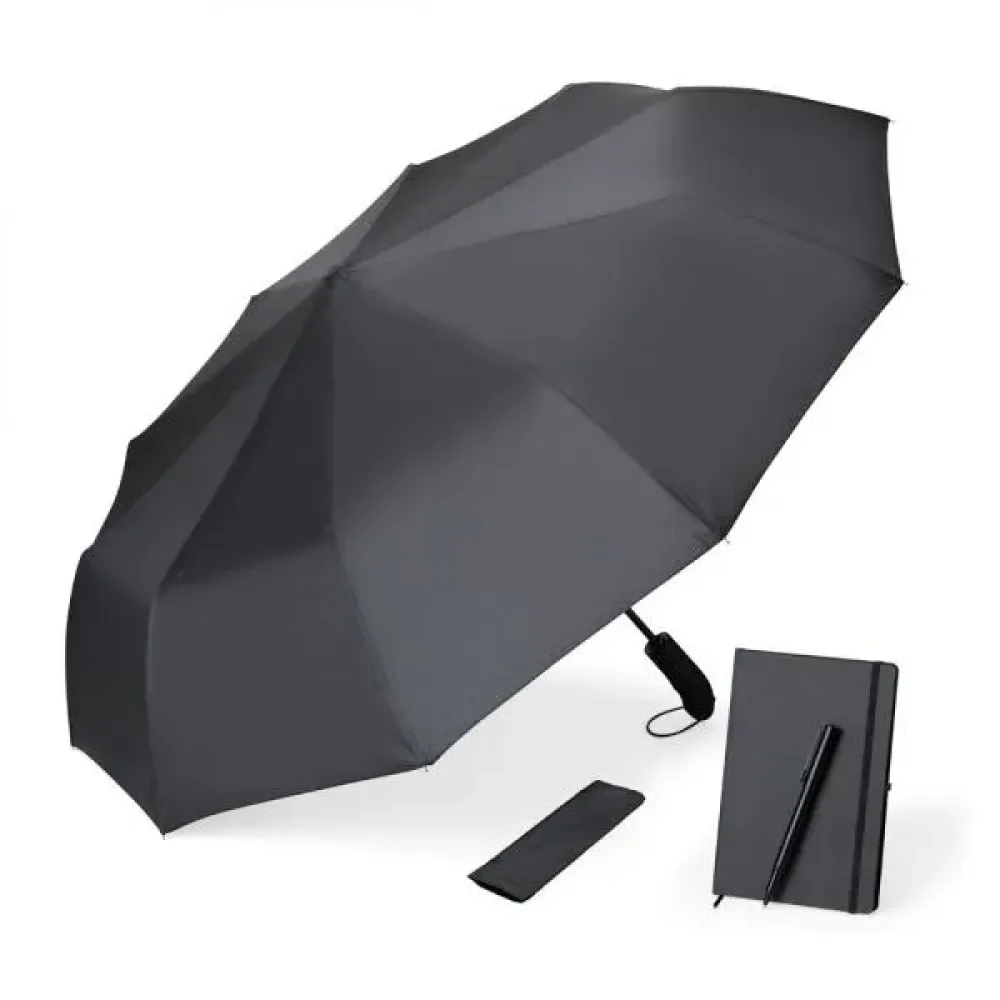 KIT GUARDA-CHUVA, CADERNO E CANETA - 3 PÇS