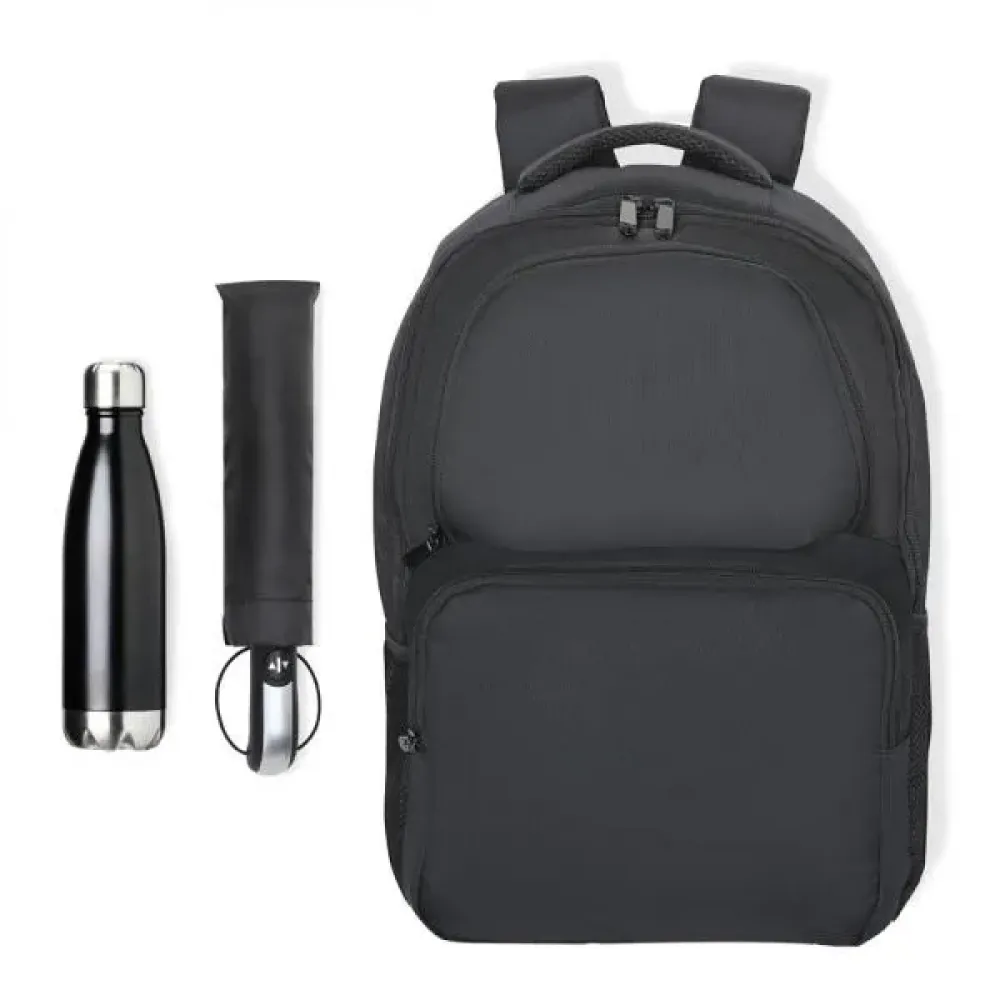 KIT MOCHILA, GUARDA-CHUVA E GARRAFA - 3 PÇS