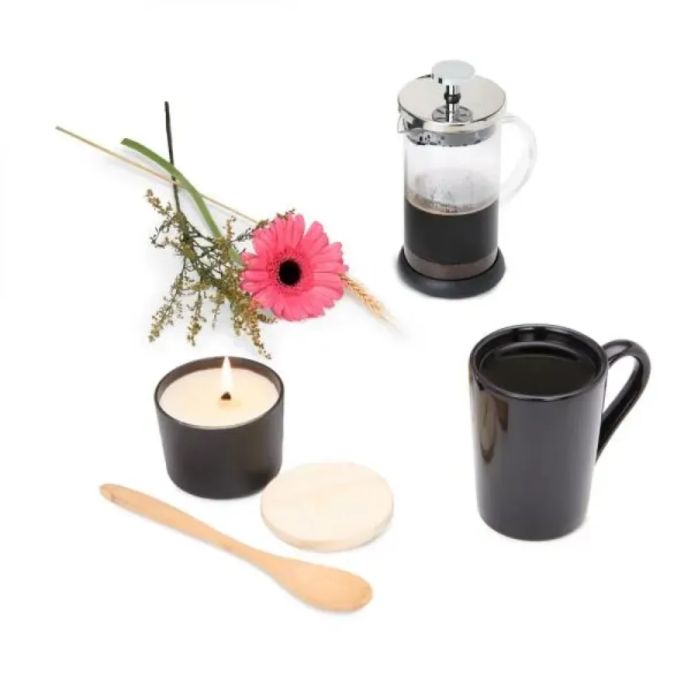 KIT PARA CAFÉ COM VELA AROMATIZADA - 4 PÇS