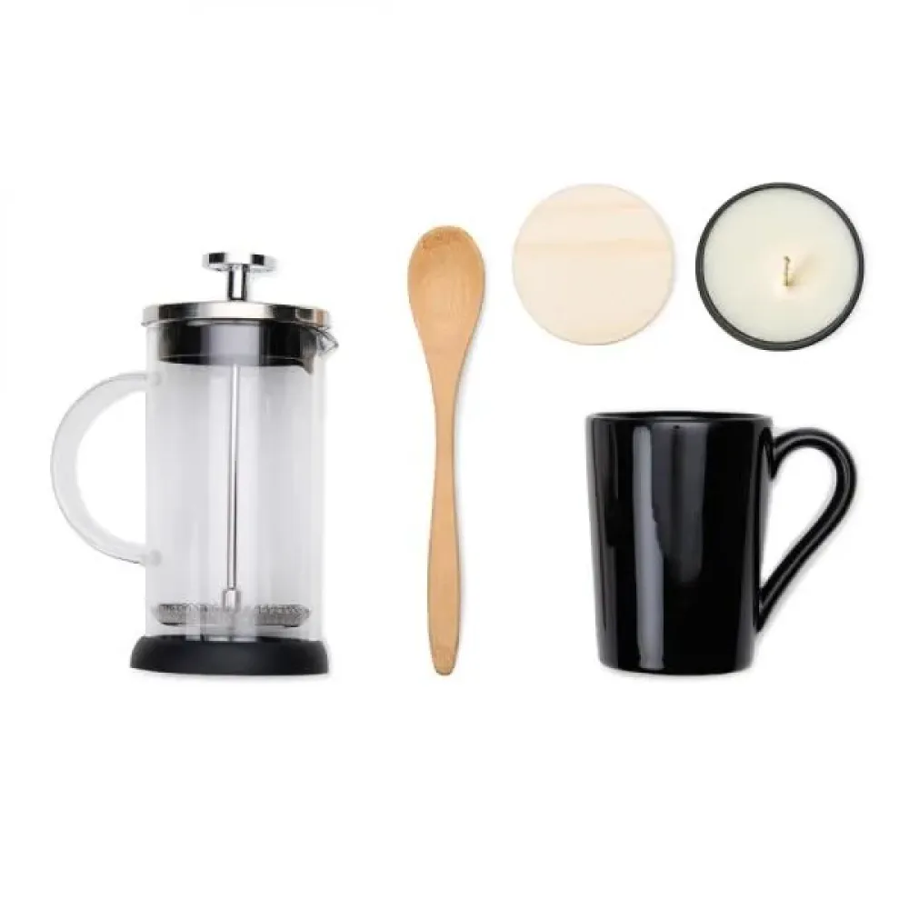 KIT PARA CAFÉ COM VELA AROMATIZADA - 4 PÇS