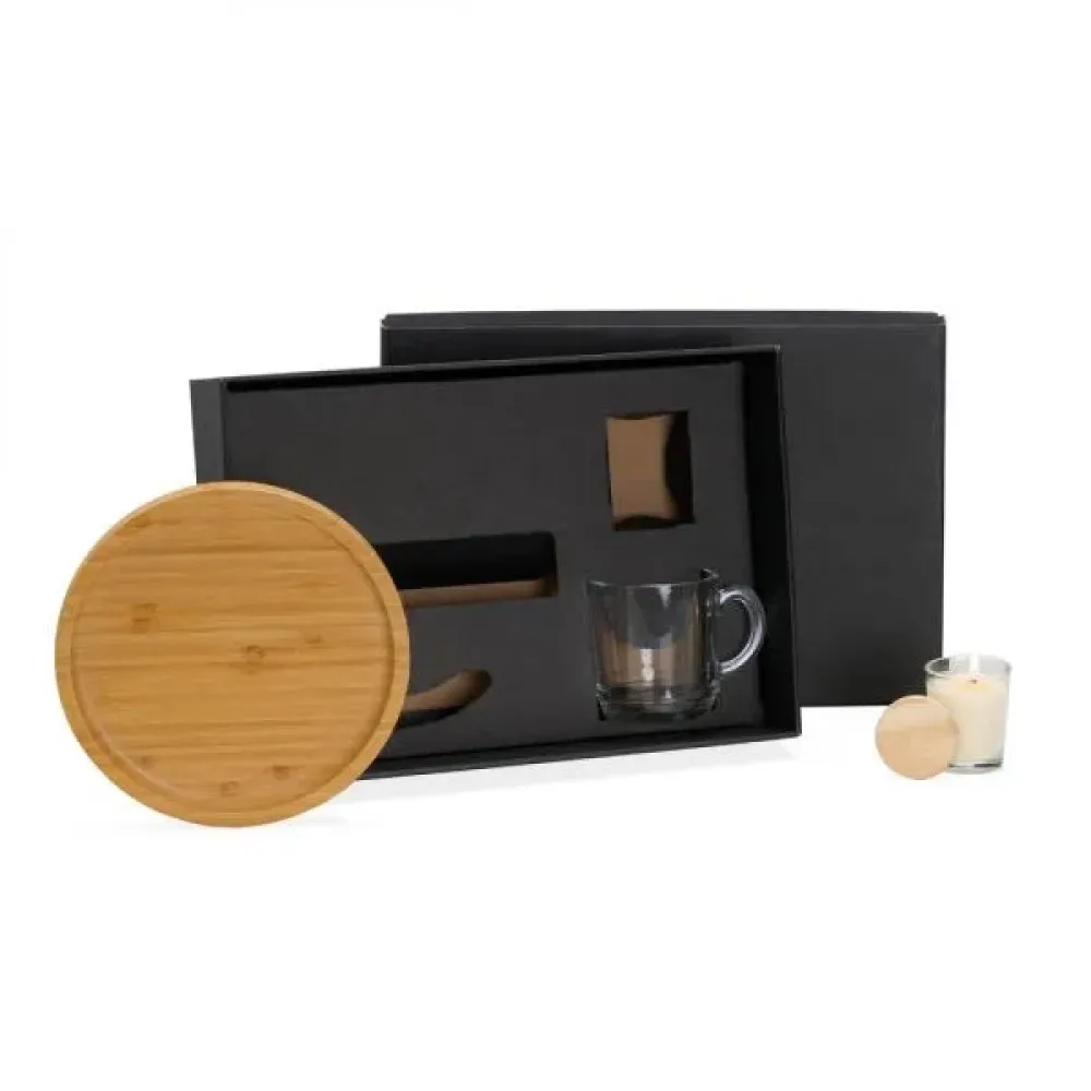 KIT PARA CAFÉ COM VELA AROMATIZADA - 3 PÇS