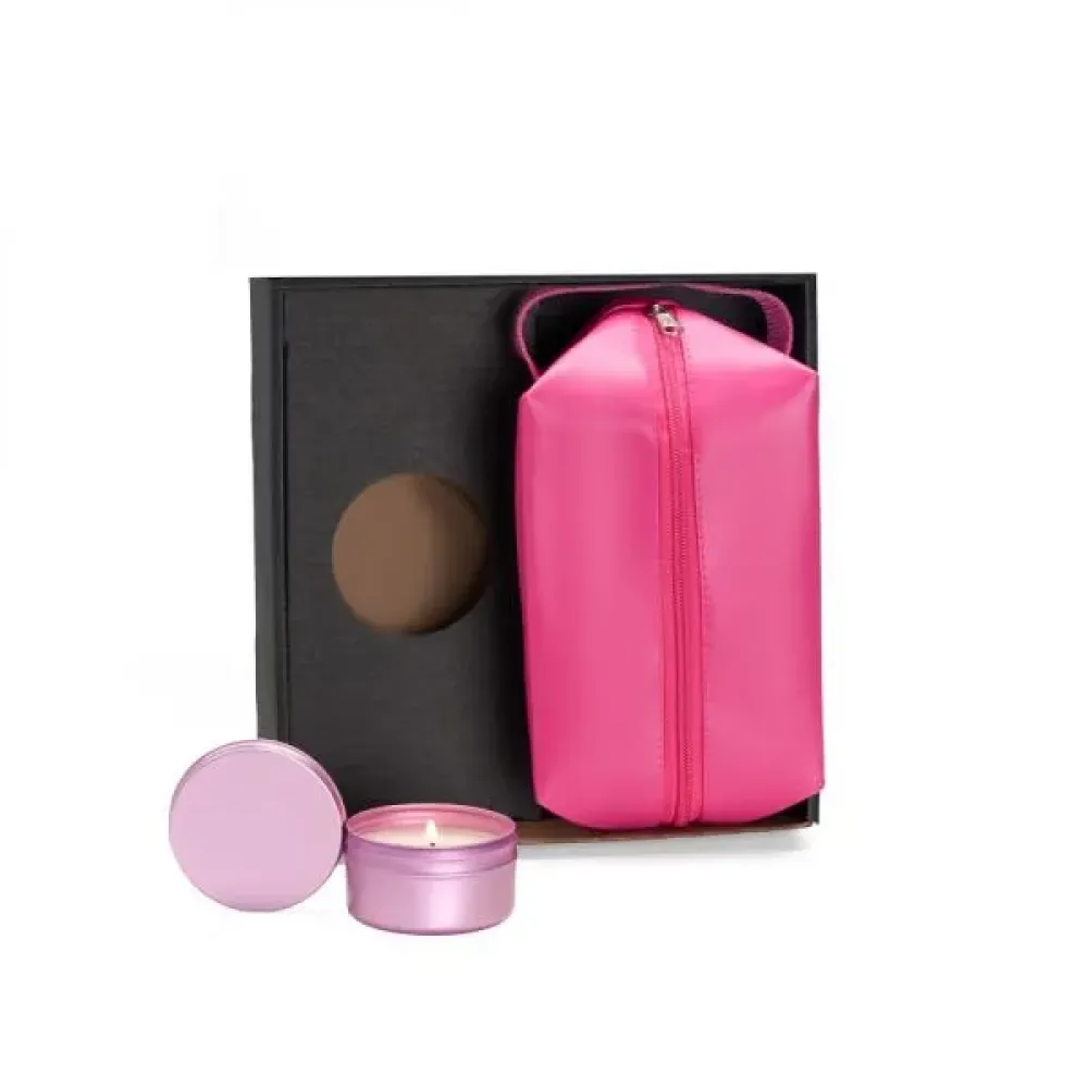 KIT VELA AROMATIZADA E NECESSAIRE - ROSA - 2 PÇS-KT-90423