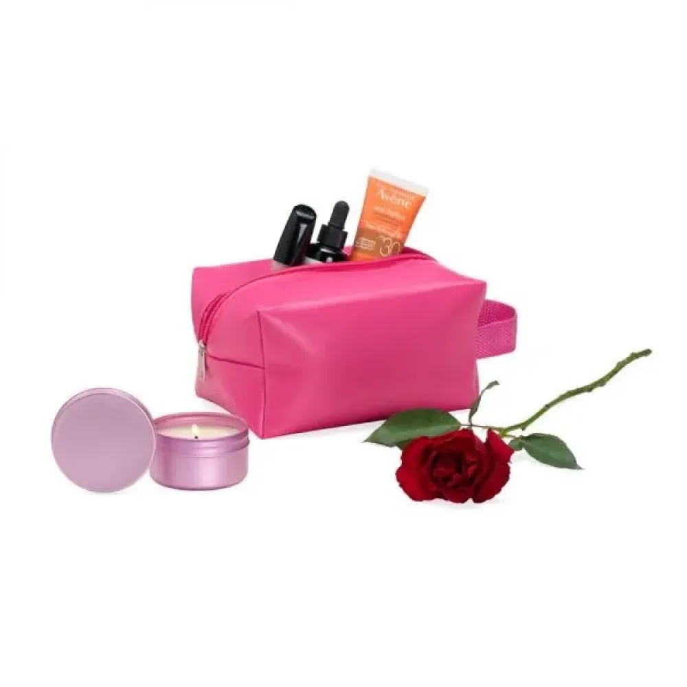 KIT VELA AROMATIZADA E NECESSAIRE - ROSA - 2 PÇS