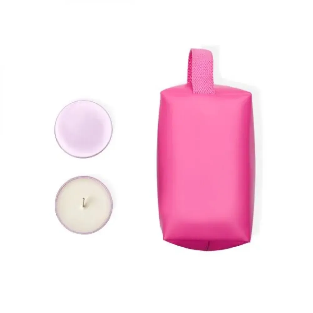 KIT VELA AROMATIZADA E NECESSAIRE - ROSA - 2 PÇS