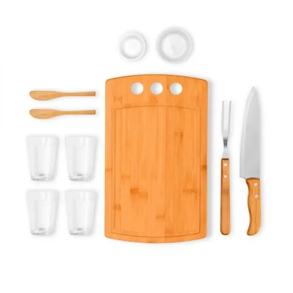 KIT PARA CHURRASCO COM COPOS AMERICANOS - 11 PÇS