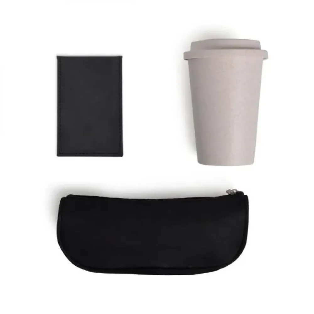 KIT NECESSAIRE, COPO C/ TAMPA E ESPELHO - 3 PÇS