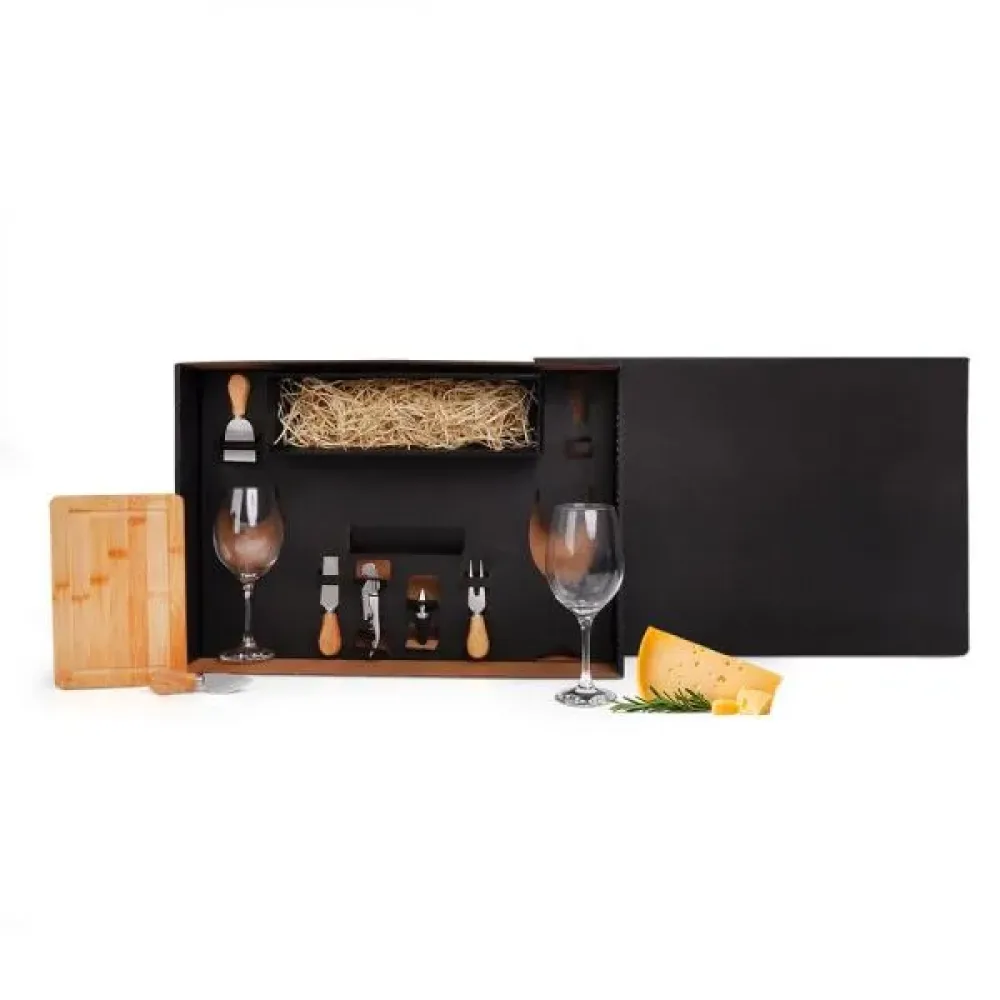 KIT QUEIJO E VINHO COM ESPAÇO PARA GARRAFA - 9 PÇS - NÃO ACOMPANHA GARRAFA-KT-90462-SM