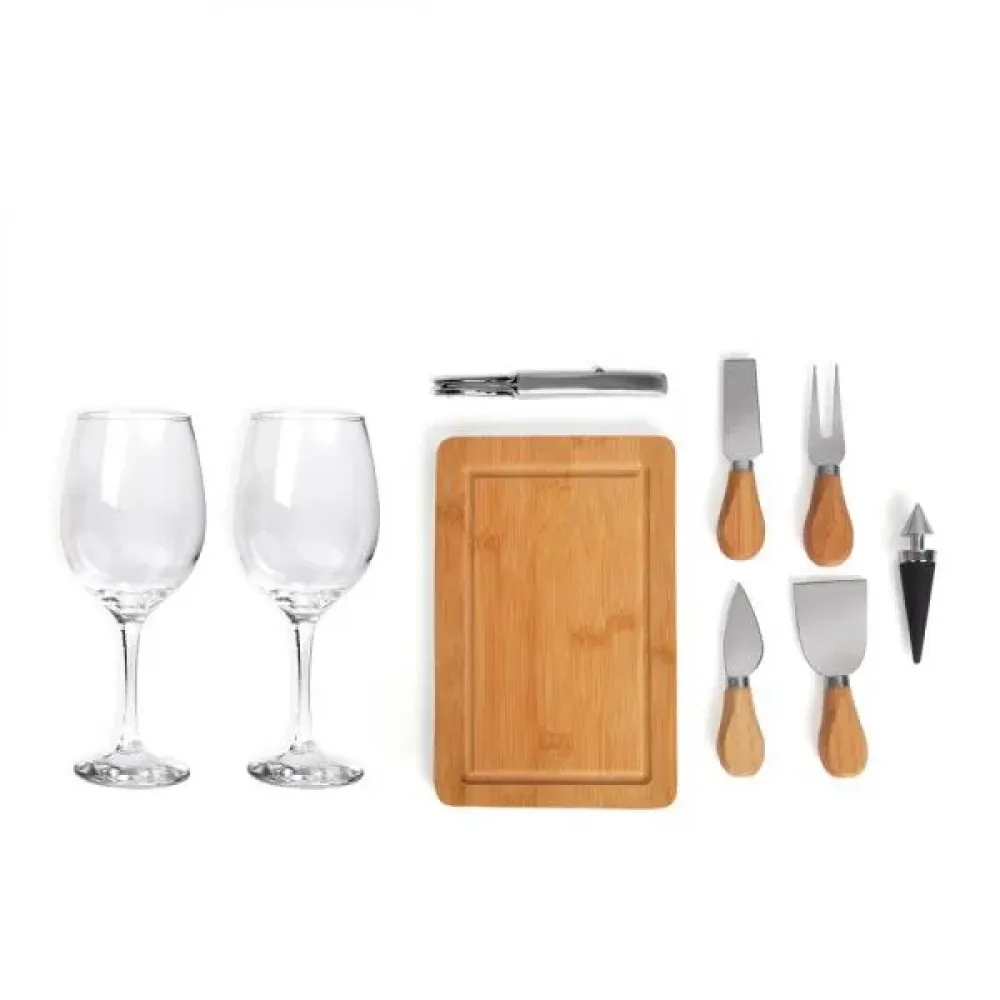 KIT QUEIJO E VINHO COM ESPAÇO PARA GARRAFA - 9 PÇS - NÃO ACOMPANHA GARRAFA